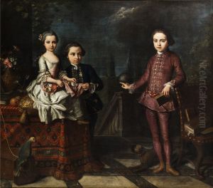 Portrait of three noble children by Giuseppe Bonito