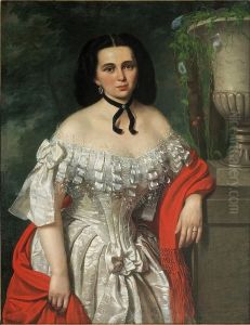 Portret damy z czerwonym szalem