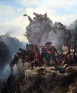 Riflemen Defending a Pass by Karl Friedrich Lessing