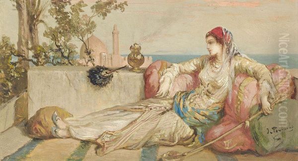 Odalisque on the terrace at dusk - view 1