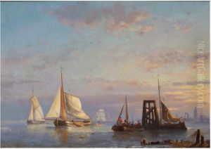Shipping on a calm sea by Egide Linnig