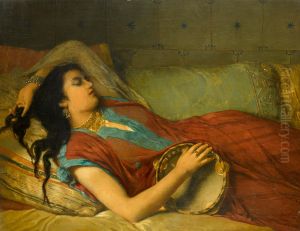 The tambourine player in repose by Jean-Francois Portaels