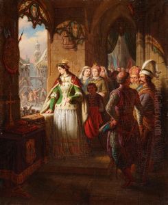 Jadwiga przypatrujaca sie wjazdowi Jagielly na zamek krakowski by Aleksander Lesser