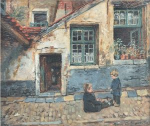 Children in a courtyard by Henri de Braekeleer
