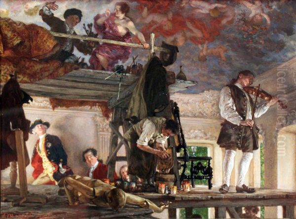 Crown Prince Frederick visits the Artist Pesne on His Painting Platform - view 1