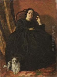 Portret de femeie cu caine / Femeie cu cainele by Theodor Aman