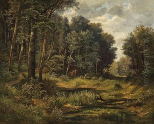 Rehe am Waldteich by Leopold Munsch
