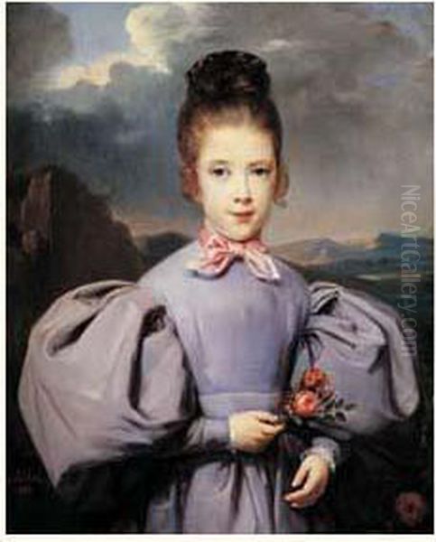 Portrait De Jeune Fille Tenant Un Bouquet De Fleurs - view 1