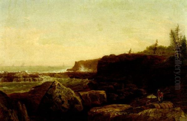 Rocky New England coast, with artist at easel. - view 1