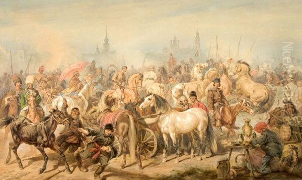Horse Market in Praga (Warsaw) by Juliusz Kossak