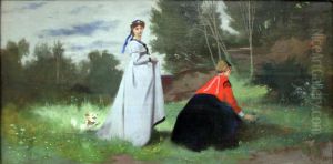 Zwei Damen im Grunen in modernem Kostum by Anselm Friedrich Feuerbach