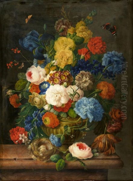 Still life with flowers and bird's nest - view 1