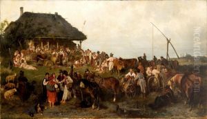 Fair in the region of Krakow ("Return from the fair in Opoczynskie region") by Jozef Brandt