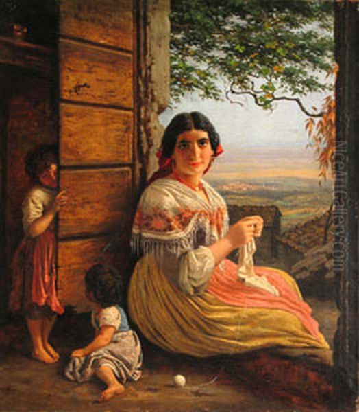 Italian Woman knitting - view 1