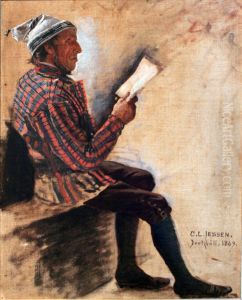 Reading farmer with a pointed cap