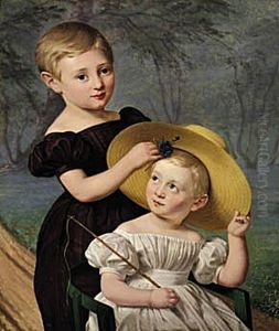 Portraet af brodrene Theodor og Thorvald Damborg. by Louis Aumont