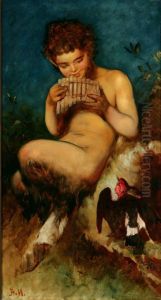 Faun with pan flute. by Hans Makart