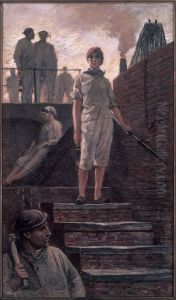 Female miner descending into the pit by Constantin Meunier