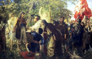 Piast (Ofiarowanie korony Piastowi). by Witold Pruszkowski