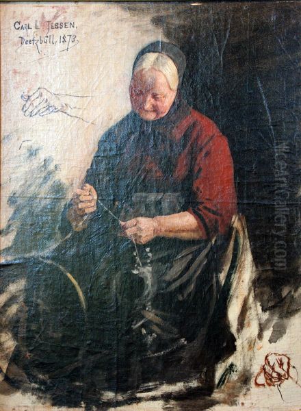 Old Woman at a Spinning Wheel - view 1