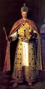 Franz II, Holy Roman Emperor (later Emperor Franz I of Austria), wearing the imperial regalia of the Holy Roman Empire. by Ludwig Streitenfeld