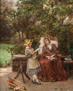 A moment of rest in the garden by Ernest van den Kerckhove