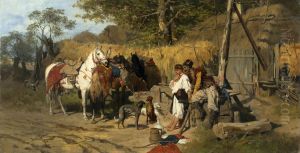 Cossack and a girl at the well by Jozef Brandt