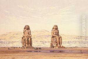 Die Memnonkolosse in Theben by Eduard Hildebrandt