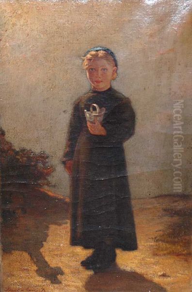 Girl standing with small bucket - view 1
