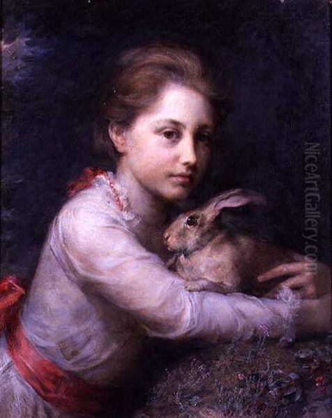 Portrait de Minna Sophia Farrer tenant un lapin - view 1