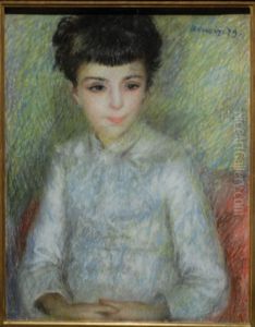 Portrait of young brunette girl, sitting with hands crossed by Pierre Auguste Renoir