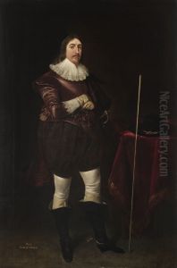 Portrait of Henry de Vere, 18th Earl of Oxford KB (1593-1625), full-length, in a purple suit, with his wand of office leaning against a table