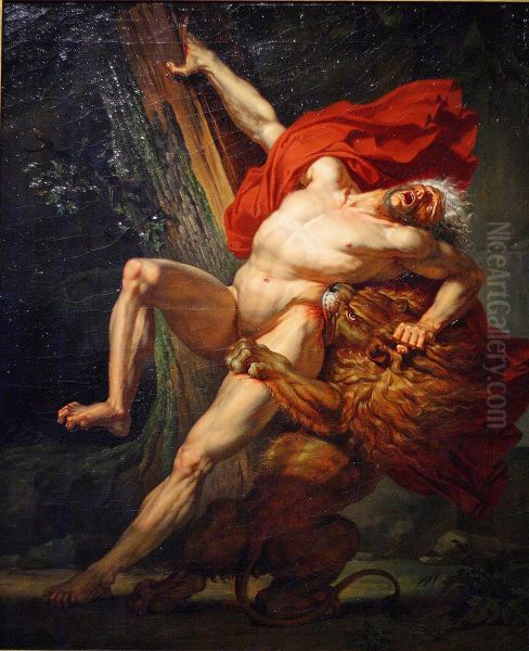 Milo of Croton, Attempting to Test His Strength, Is Caught and Devoured by a Lion - view 1