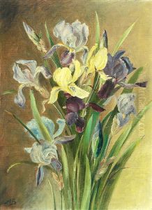 Gule og lilla irisblomster.