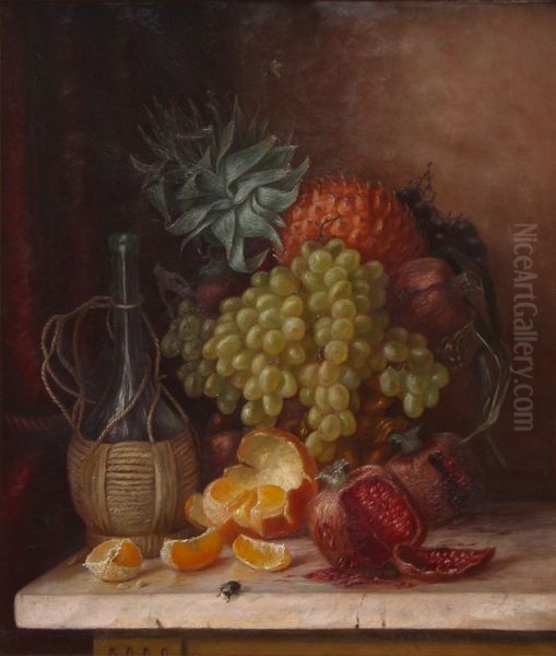 Still life with fruits, a bottle and insects. - view 1
