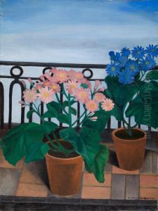 Balcony with Flowers (Cinerarias) by Gustave Van De Woestijne