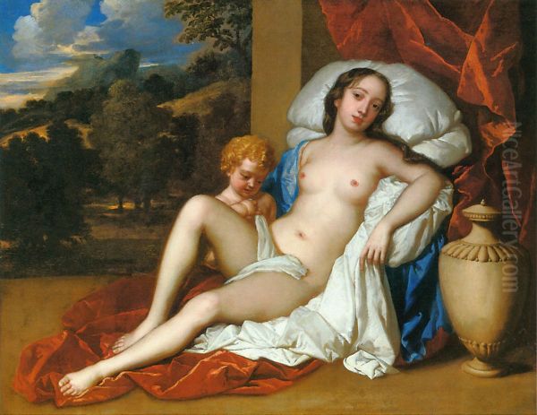 Portrait of a young woman (either Barbara Villiers or Nell Gwyn) and child, as Venus and Cupid - view 1
