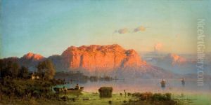 Zachod slonca nad jeziorem by Aleksander Swieszewski