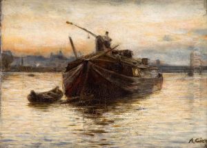 From the Vistula Bank (A Barge on the river) by Aleksander Gierymski