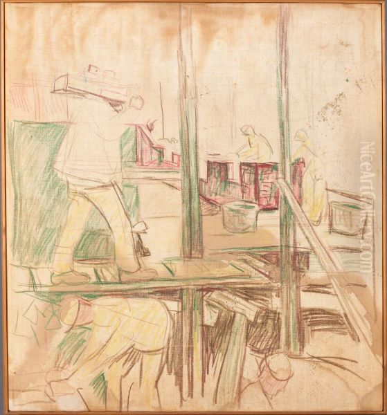 Masons on Scaffolding - view 1