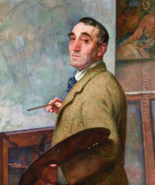 Self-portrait with palette - view 1