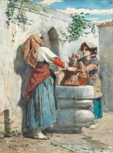 Girls by a well by Nazzareno Cipriani