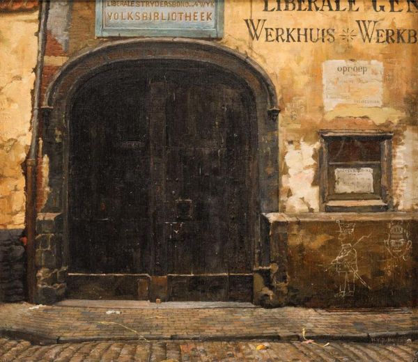 Entrance gate of former Vondelingenhuis / Volksbibliotheek, Kloosterstraat, Antwerp - view 1