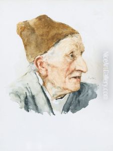 Portrat eines Bauern mit Mutze by Albert Anker