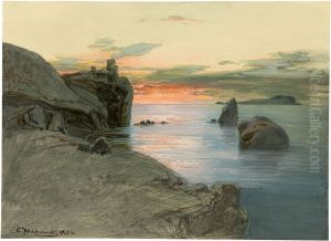 Rocky coast in the sunset by Eduard Hildebrandt