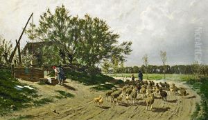 Landschaft in Mecklenburg mit Schafer und seiner Herde by Carl Malchin