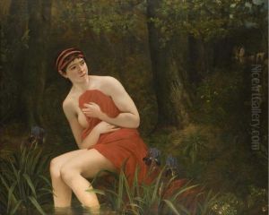 Bathing woman spied on by a deer Bathing woman spied on by a deer