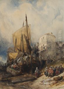 Workers at the harbour unloading cargo