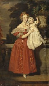 Louise d'Orleans, reine des Belges, et son fils by Henri Decaisne