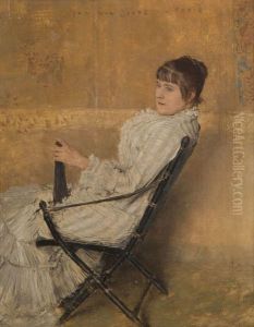 Lady with fan in Chinese chair by Jan van Beers